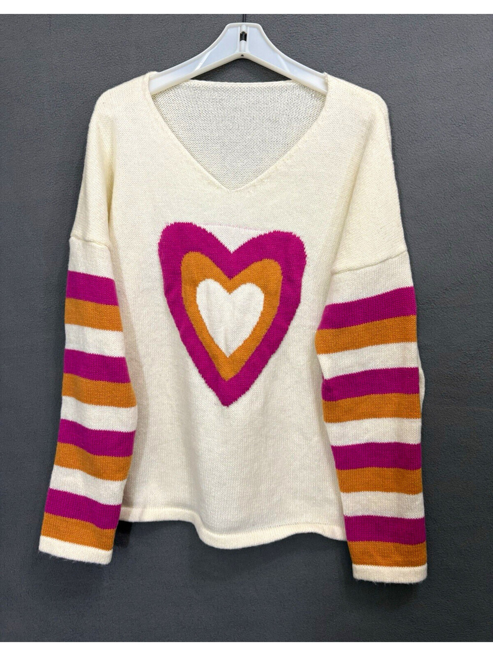 Women’s Plus 4XL Ivory Knit Pullover Sweater Crew Neck Striped Sleeves